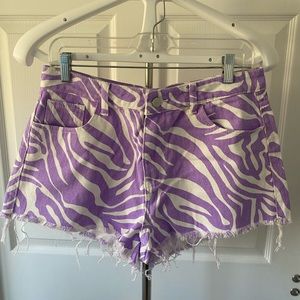 SHEIN purple and white zebra fringe shorts